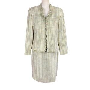 Positive Attitude Tweed 3 Pc Skirt Suit Women Petite Size 14 Light Green Classic